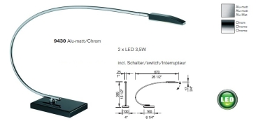 Neuhaus Design Tischleuchte BOW 2 2900K Alu-matt / Chrom